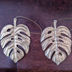 Gold Leaf Holiday Ornament or Gift Tag 2 Qty)